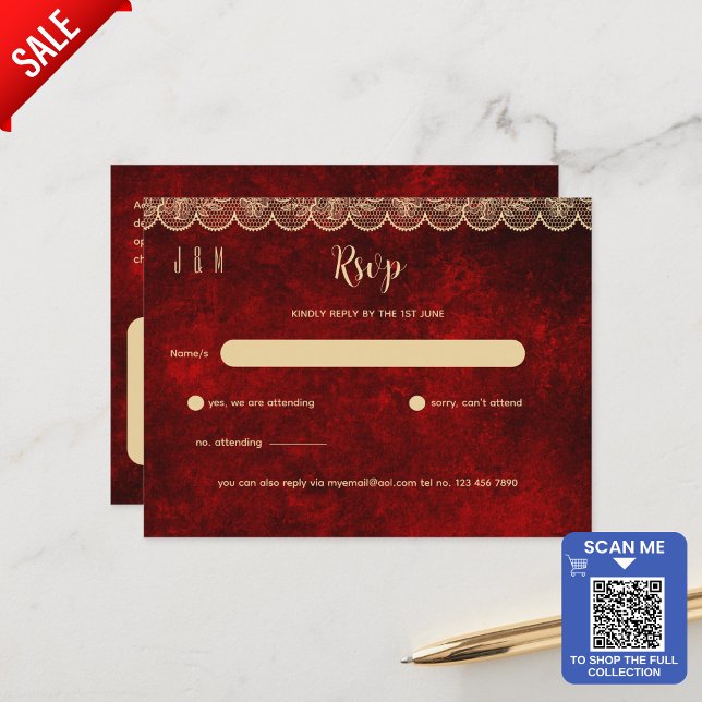 Rustikales Red Gold Hochzeitsrennen RSVP für passe Postkarte (Von Creator hochgeladen)