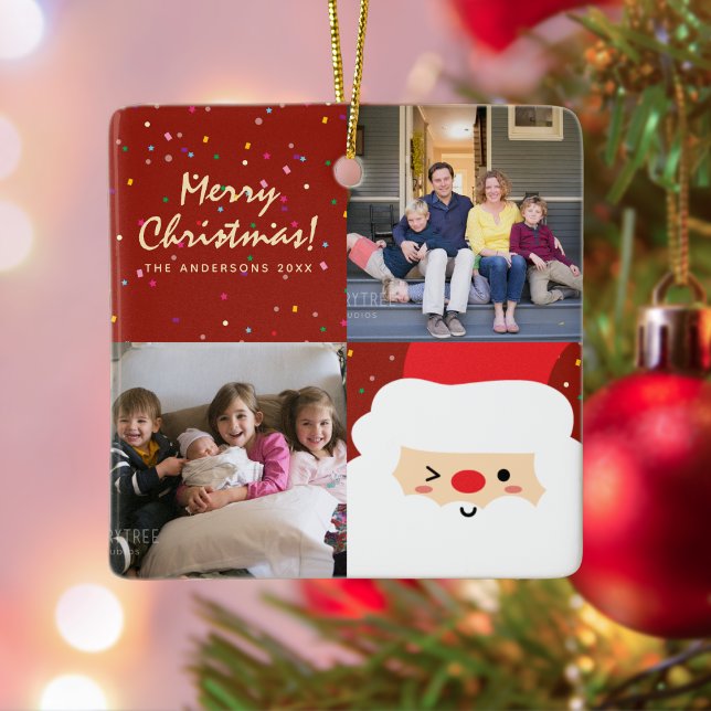 Rustikales Red & Gold Weihnachtsfest und Foto Keramikornament (Von Creator hochgeladen)