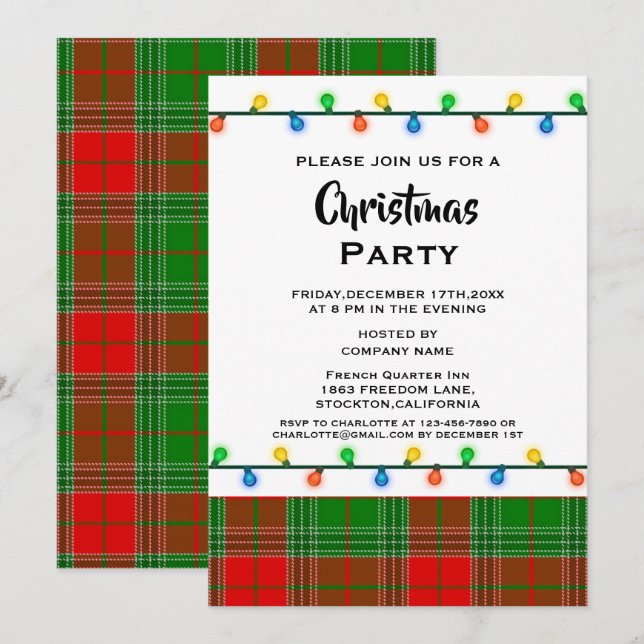 Rustikales Red Plaid Corporate Christmas Party Einladung (Vorne/Hinten)