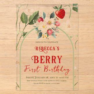 Rustikales Red Strawberry Theme Berry First Birthd Acryleinladungen