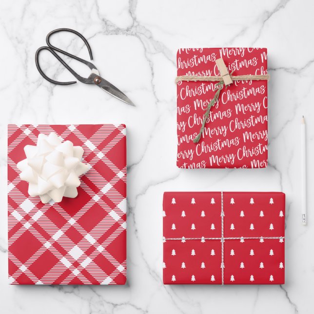 Rustikales Red Tartan Kariert Frohe Weihnachtsmust Geschenkpapier Set (Vorderseite)