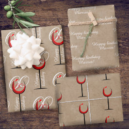 Rustikales Red Wine Glass Script 60. Geburtstagsge Geschenkpapier Set