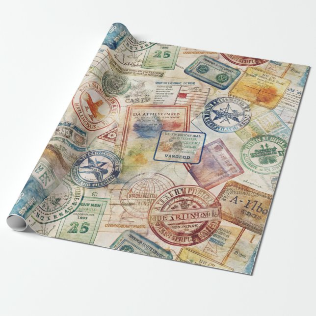 Rustikales Reisepass-Stempel-Reisemuster (6) Geschenkpapier (Ungerollt)