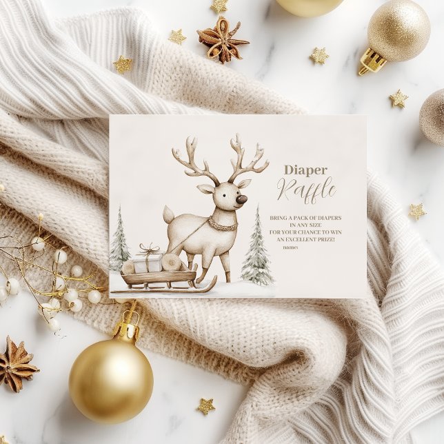 Rustikales Rentier Winter Baby Duschdiapper Raffle Begleitkarte (Von Creator hochgeladen)