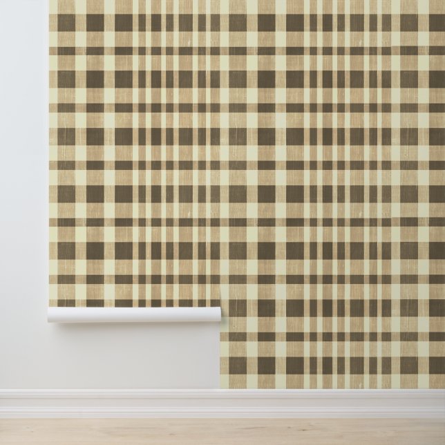 Rustikales Retro Beige Brown Tan Textured Kariert Tapete (Anwendung)