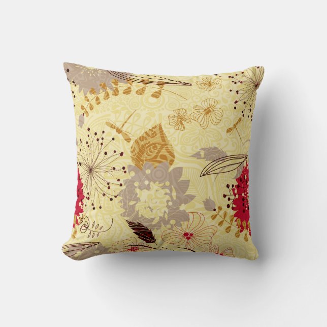 Rustikales Retro-Muster Beige und Rot Kissen (Vorderseite)