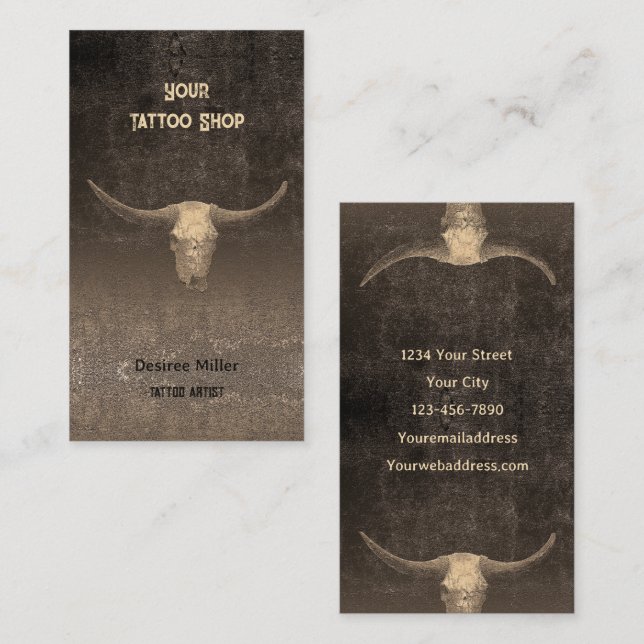 Rustikales Rodeo Brawn Textur Tattoo Shop Bull Sku Visitenkarte (Vorne/Hinten)