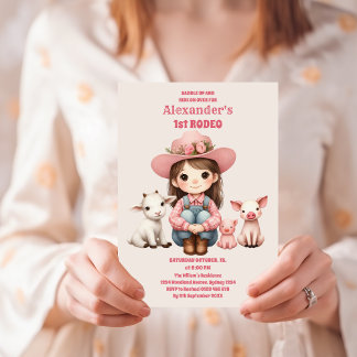 Rustikales Rodeo Cowgirl Western Kuh 1. Geburtstag Einladung