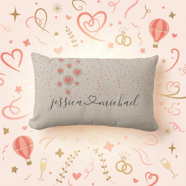 Rustikales romantisches Ehepaar & Herz-Hochzeitsge Lendenkissen (❤️Romantic wedding gift idea! Custom names connected by heart!💗)
