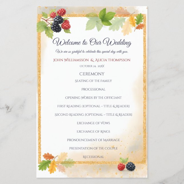 Rustikales Romantisches Herbst-Berry-Hochzeitsprog Flyer (Vorne)