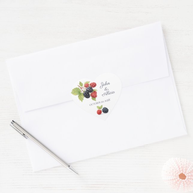 Rustikales Romantisches Herbst-Berry-Hochzeitssemb Herz-Aufkleber (Umschlag)
