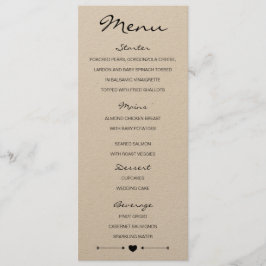 Rustikales romantisches Hochzeitmenü mit Herz und  Menükarte
