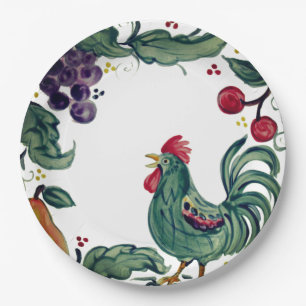 Rustikales Rooster & Frucht buntes toskanisches Ba Pappteller