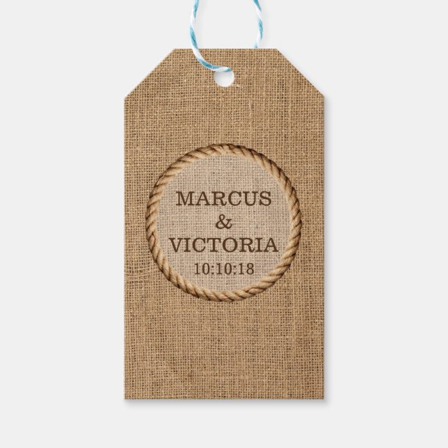 Rustikales Rope Wedding Jute Geschenkanhänger (Vorderseite)