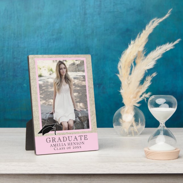 Rustikales rosa Abschluss Graduate Foto Fotoplatte (Seite)
