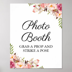 Rustikales rosa Blumen-Hochzeits-Photobooth-Schild Poster