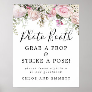 Rustikales Rosa-Blumen-Hochzeits-Photobooth-Schild Poster