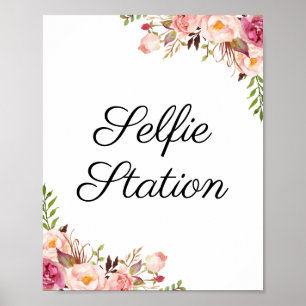 Rustikales rosa Blumen-Hochzeits-Selfie-Station-Sc Poster