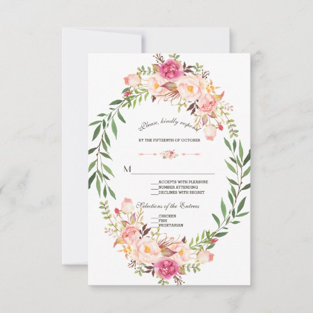 Rustikales Rosa Blütenblütenblütenhochzeit RSVP (Vorderseite)