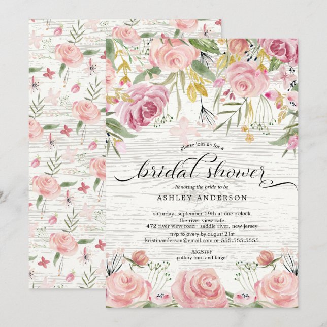 Rustikales Rosa Brautparty Einladung (Vorne/Hinten)