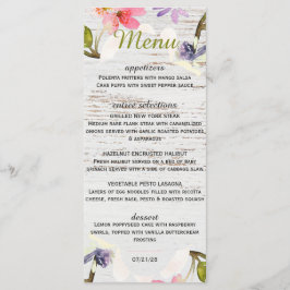 Rustikales Rosa Florals auf weißem Holz Menükarte