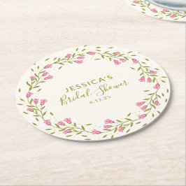 Rustikales Rosa Garden Blume Custom Brautparty Runder Pappuntersetzer