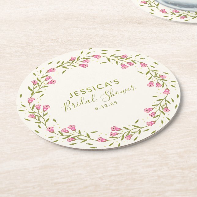 Rustikales Rosa Garden Blume Custom Brautparty Runder Pappuntersetzer (Angewinkelt)