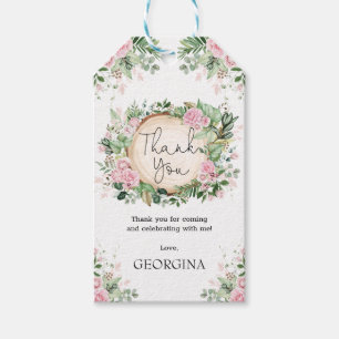 Rustikales Rosa Garten Blume Botanisches Blätter Geschenkanhänger