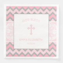 Rustikales Rosa-Graue-Girl-Taufe Christening Napki