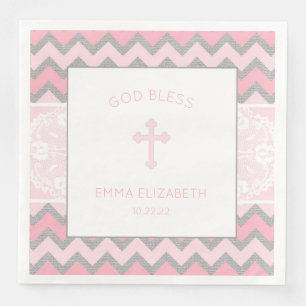 Rustikales Rosa-Graue-Girl-Taufe Christening Napki Serviette