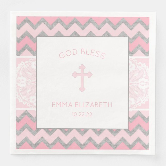 Rustikales Rosa-Graue-Girl-Taufe Christening Napki Serviette (Vorderseite)