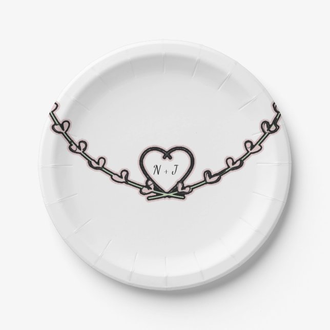 Rustikales rosa Heart Vine Brautparty Custom Party Pappteller (Vorderseite)