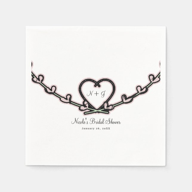 Rustikales rosa Heart Vine Brautparty Custom Party Serviette (Vorderseite)