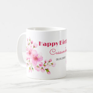 Rustikales rosa Kirschblossom Sakura Floral Geburt Kaffeetasse