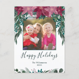 Rustikales Rosa Poinsettia Foto Holiday Postkarte