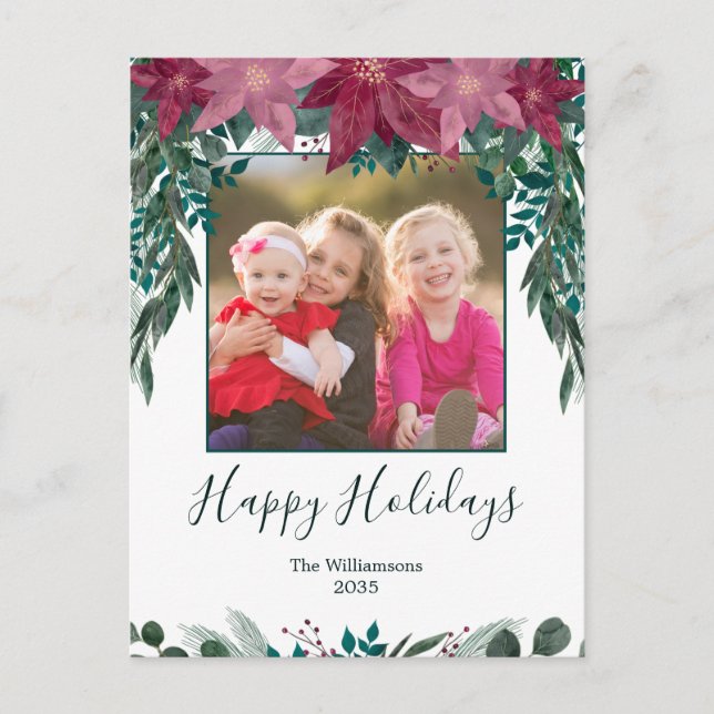 Rustikales Rosa Poinsettia Foto Holiday Postkarte (Vorderseite)