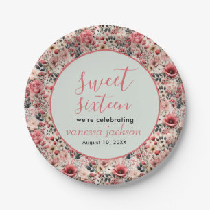 Rustikales Rosa Rose Gold 16 . Geburtstag Pappteller