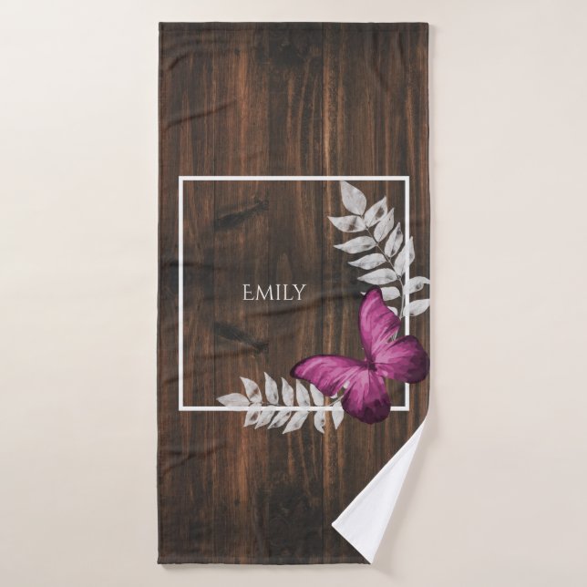 Rustikales Rosa Schmetterling Personalisiertes Bad Badhandtuch Set (Badehandtuch)