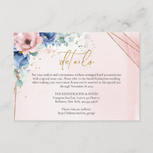 Rustikales Rosa und dusty Blue Floral Golddetails Begleitkarte