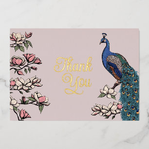 Rustikales Rosa und Gold Pfau Danke Karte