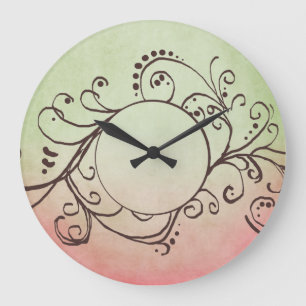 Rustikales Rosa und Grün Bohemian Flourish Große Wanduhr