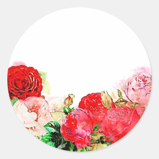 Rustikales Rosa und Rotes Wasser Rose Blumenstrauß Runder Aufkleber (Vorderseite)