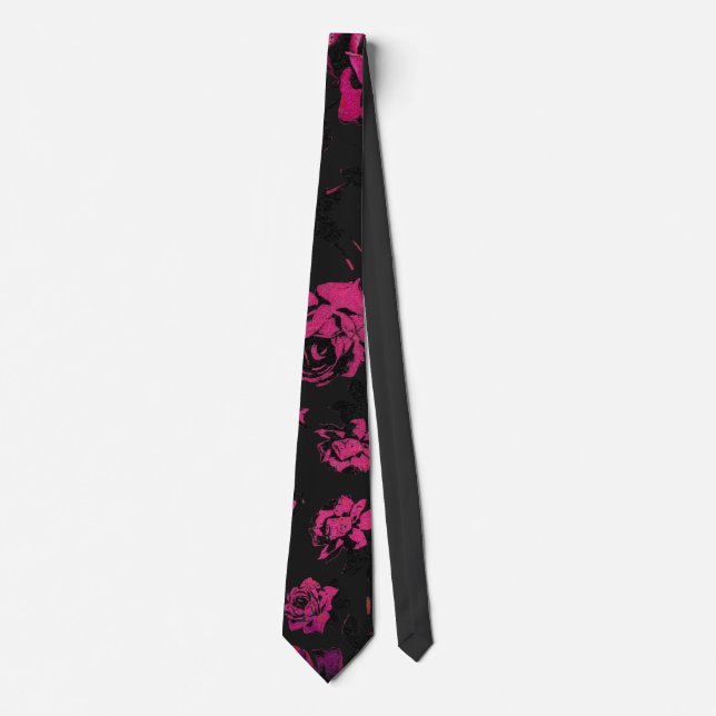 Rustikales rosa und schwarzes Stamm-Rosen-Muster Krawatte (Vorderseite)