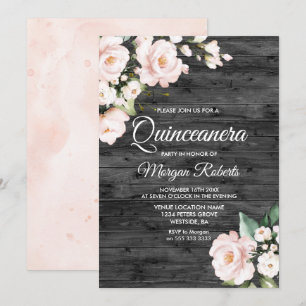 Rustikales Rosa und Weiß Party Quinceanera Einladung