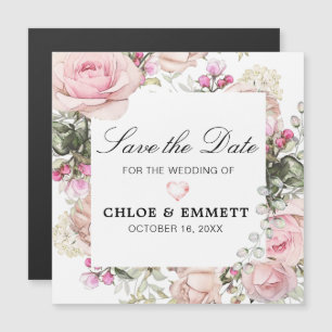Rustikales Rosa und Weiße Blüte Save the Date Magneteinladung