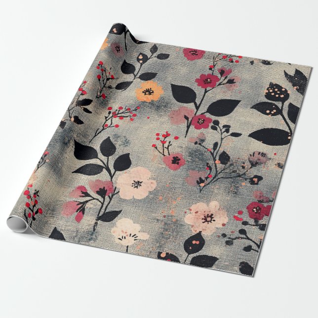 Rustikales Rosé-Blumen-Leinenmuster (3) Geschenkpapier (Ungerollt)