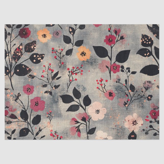 Rustikales Rosé-Blumen-Leinenmuster (3) Seidenpapier (Vorderseite)