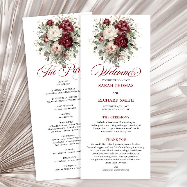Rustikales Rosé-Burgunder-Grün-Hochzeitsprogramm Programm (Rustic Blush Burgundy Greenery Wedding Program)