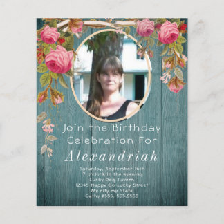 Rustikales Rosenrosen Blaues Barnholz Geburtstag