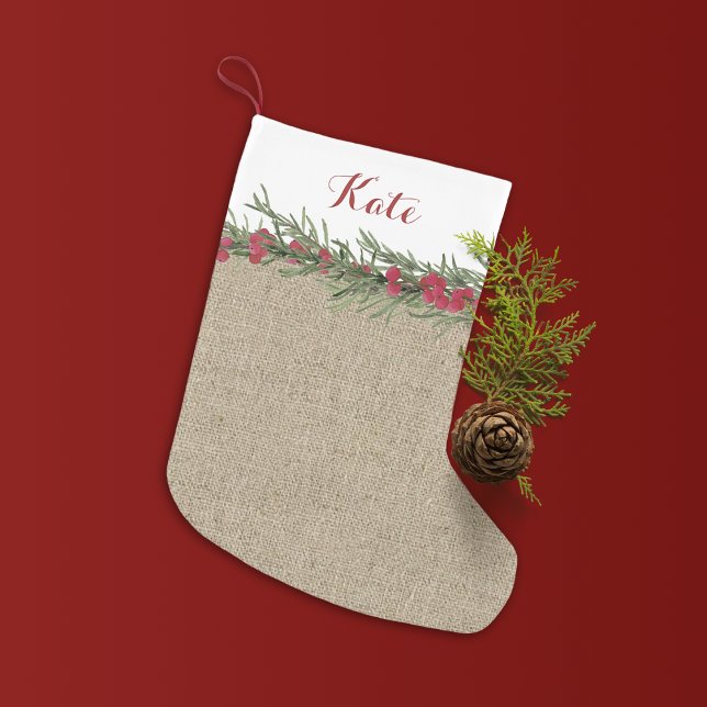 Rustikales Rosmarin und Berries Wasserfarbe auf Bu Kleiner Weihnachtsstrumpf (Von Creator hochgeladen)